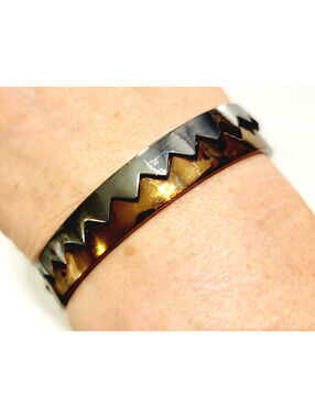 Two Goth Bangle Bracelets, Gunmetal & Copper Colored, Spiky Tooth Edgebn-1